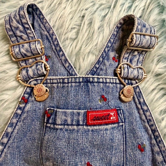 Faded Glory 24M Denim Overalls Cherry Embroidery Cottagecore Y2K - Picture 6 of 8